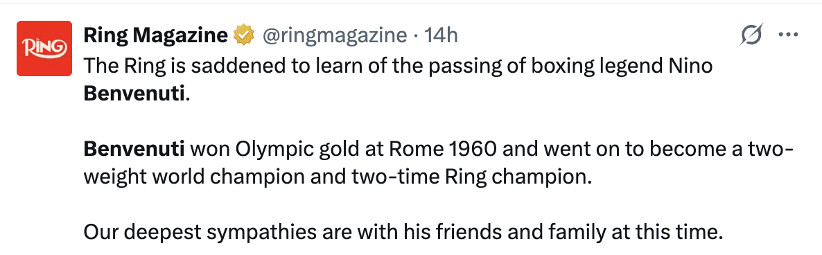 Boxing World Mourns Nino Benvenuti's Passing 3